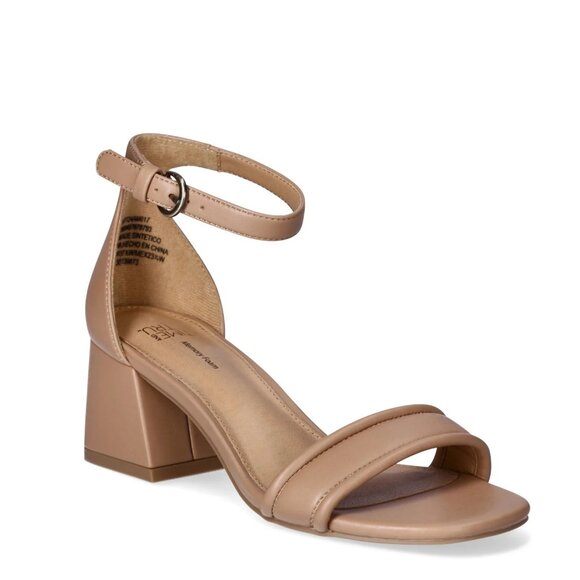 TIME AND TRU Neutral Tan block heel sandals Sz 8.8 Memory Foam Foot bed Comfy - Picture 1 of 12